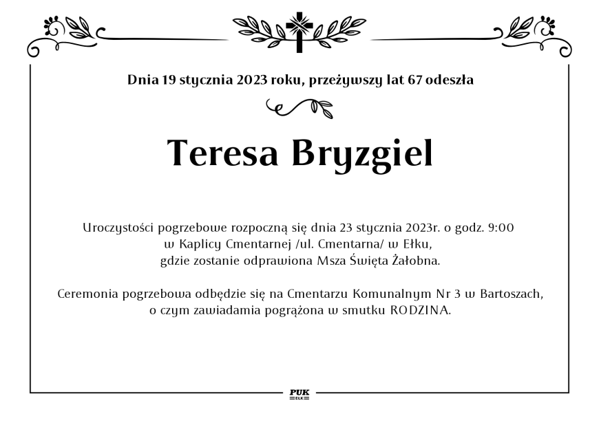 Teresa Bryzgiel - nekrolog